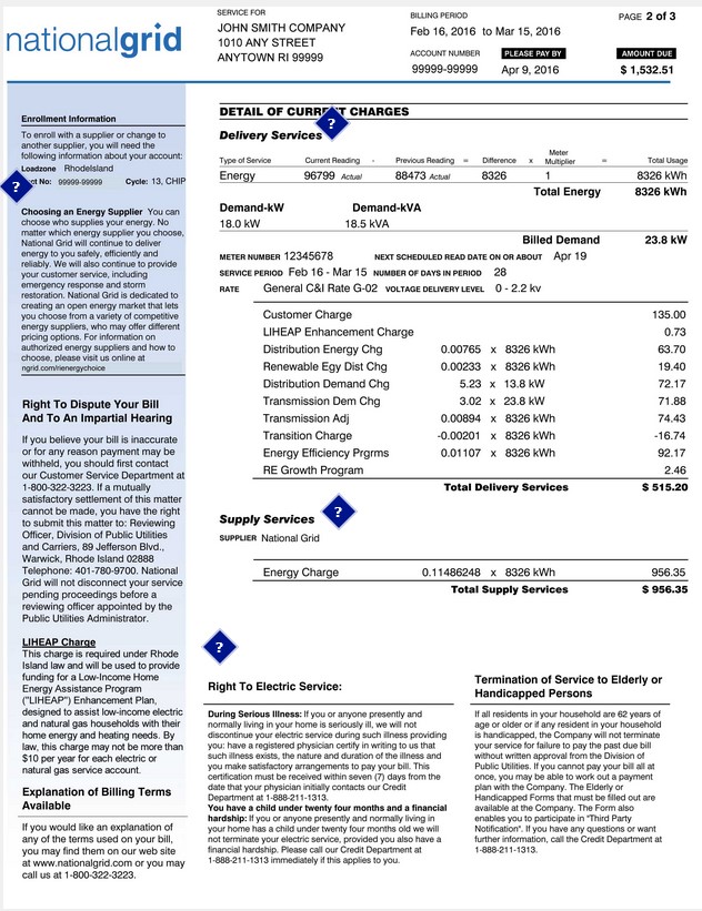 MA sample bill electricity back national grid