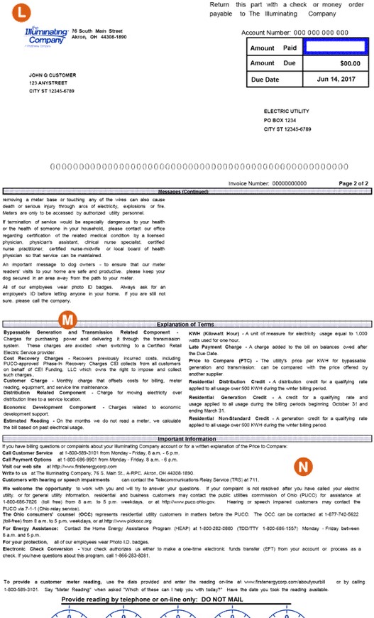 Ohio sample bill commercial electricity back the illuminating co